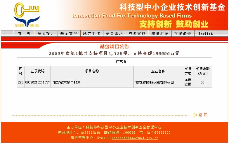 南京聚鋒“阻燃塑木復合材料”項目獲得科技型中小企業(yè)技術創(chuàng)新基金資助